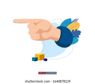Trendy flat illustration. Hand indicates the direction. Forefinger. Template for your design works. Vector graphics.