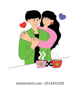A trendy flat illustration of happy couple
