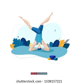 Trendy flat illustration. Man doing yoga. Activity. Fitness. Life style.Template for your design works. Vector graphics.