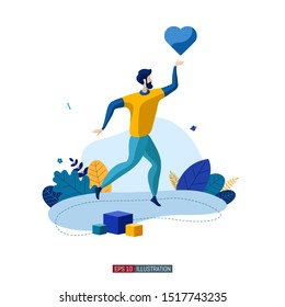 Trendy flat illustration. Men with Heart. Concept for social media. Template for your design works. Vector graphics.