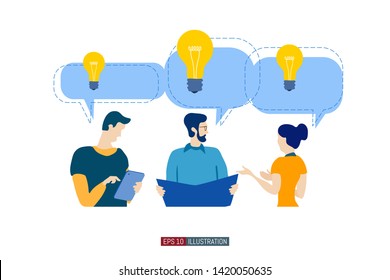 Trendy flat illustration. Office workers planing business mechanism, analyze business strategy and exchange ideas.Template for your design works. Vector graphics.