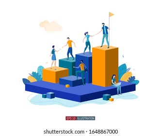 Trendy flat illustration. People help each other go up. Teamwork concept. Career planning. Motivation. Goal achievment. Way up. Business strategy. Template for your design works. Vector graphics.