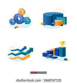Trendy flat illustration set. Gear wheels. Inphografic diagram. Business growth arrows. Career ladder. Template for your design works. Vector graphics.