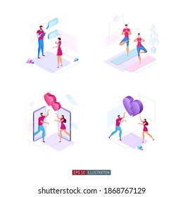 Trendy flat illustration set. Set of illustrations about the relationship between a man and a woman. Template for your design works. Vector graphics.