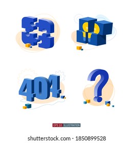 Trendy flat illustration set. Puzzle pieces. Idea. 404 error page. Frequently asked questions. Template for your design works. Vector graphics.