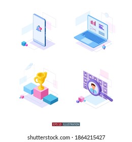 Trendy flat illustration set. Smart phone. Laptop computer. Best team concept. Human resources symbol. Template for your design works. Vector graphics.