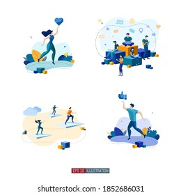Trendy flat illustration set. Social network. Communications. Chatting. People fly on paper airplanes. Template for your design works. Vector graphics.