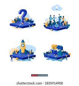 Trendy flat illustration set. Teamwork metaphor concept. Cooperation of people who implement the joint idea.  Template for your design works. Vector graphics.