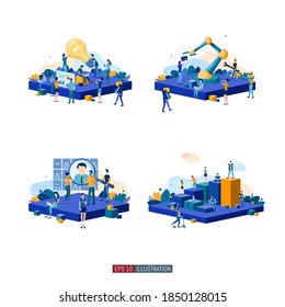 Trendy flat illustration set. Teamwork metaphor concept. Office workers planing business mechanism, analyze business strategy and exchange ideas. Template for your design works. Vector graphics.