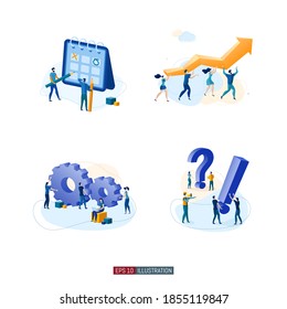 Trendy flat illustration set. Teamwork metaphor concept. Office workers planing business mechanism, analyze business strategy and exchange ideas. Template for design works. Vector graphics.