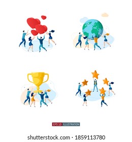 Trendy flat illustration set. Teamwork metaphor concept. Social network. Volunteering. Best team. Customer feedback. Template for design works. Vector graphics.