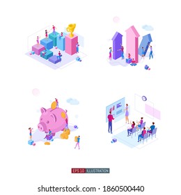 Trendy flat illustration set. Teamwork metaphor concept. Office workers planing business mechanism, analyze business strategy and exchange ideas. Template for design works. Vector graphics.