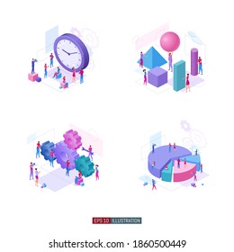 Trendy flat illustration set. Teamwork metaphor concept. Office workers planing business mechanism, analyze business strategy and exchange ideas. Template for design works. Vector graphics.