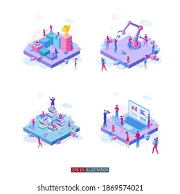 Trendy flat illustration set. Teamwork metaphor concept. Office workers planing business mechanism, analyze business strategy and exchange ideas. Template for design works. Vector graphics.