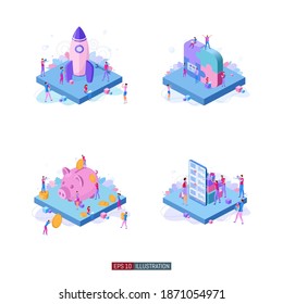 Trendy flat illustration set. Teamwork metaphor concept. Office workers planing business mechanism, analyze business strategy and exchange ideas. Template for your design works. Vector graphics.