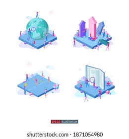 Trendy flat illustration set. Teamwork metaphor concept. Office workers planing business mechanism, analyze business strategy and exchange ideas. Template for your design works. Vector graphics.