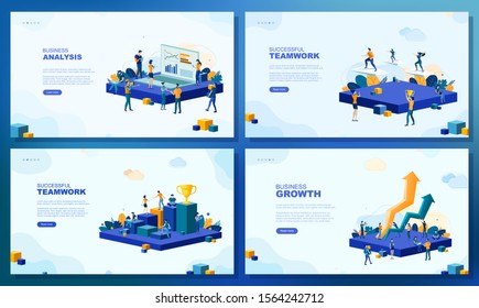 Trendy flat illustration. Set of web page concepts. Successful teamwork. People work. Business strategy. Teamwork and competition. Business growth. Template for your design works. Vector graphics.