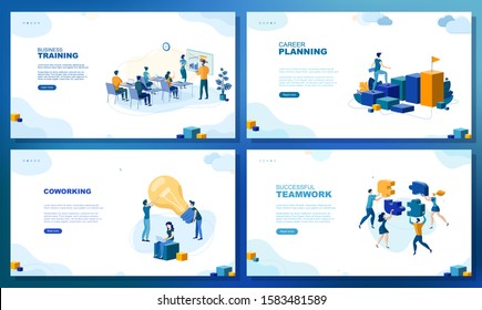 Trendy flat illustration. Set of web page concepts. Business training. Career planning. Coworking. Successful teamwork. Template for your design works. Vector graphics.