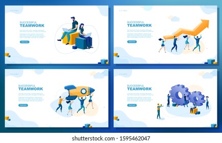 Trendy flat illustration. Set of web page concepts. Successful teamwork. People work. Business strategy. Teamwork and competition. Template for your design works. Vector graphics.