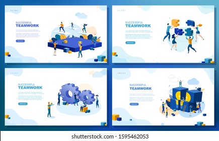 Trendy flat illustration. Set of web page concepts. Successful teamwork. People work. Business strategy. Teamwork and competition. Template for your design works. Vector graphics.