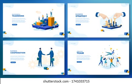 Trendy flat illustration. Set of web page concepts. Successful teamwork. People work. Business strategy. Join our team. Cooperation. Chess game.  Template for your design works. Vector graphics.