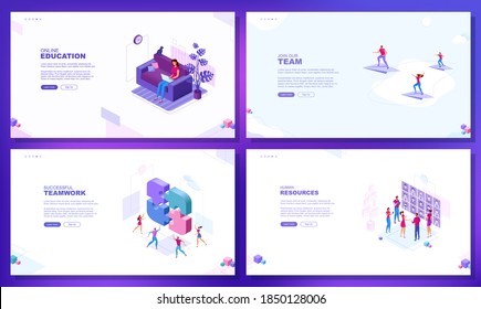 Trendy flat illustration. Set of web page concepts. Online education. Successful teamwork. Join our team. Human resources. Template for your design works. Vector graphics.
