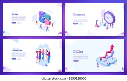 Trendy flat illustration. Set of web page concepts. Join our team. Business strategy. Time management. Successful teamwork. Template for your design works. Vector graphics.