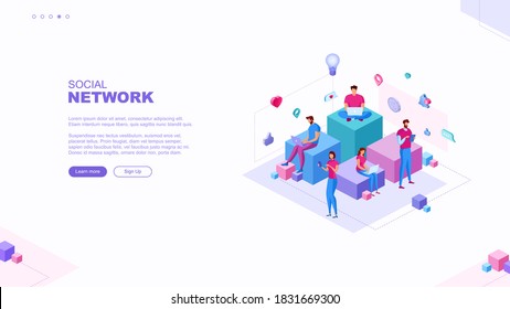 Trendy flat illustration. Social network page concept. Social media. Communications. Chatting. Template for your design works. Vector graphics.