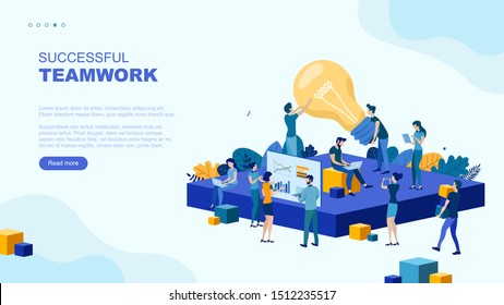 Trendy flat illustration. Successful teamwork page concept. Office workers planing business mechanism, analyze business strategy and exchange ideas.Template for your design works. Vector graphics.