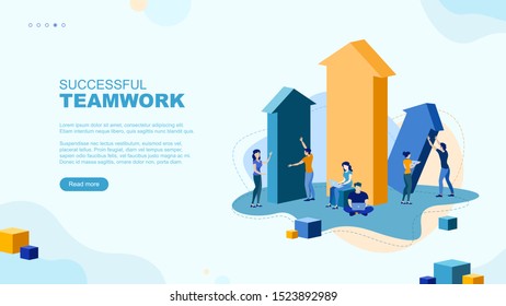 Trendy flat illustration. Successful teamwork page concept. Office workers planing business mechanism, analyze business strategy and exchange ideas.Template for your design works. Vector graphics.