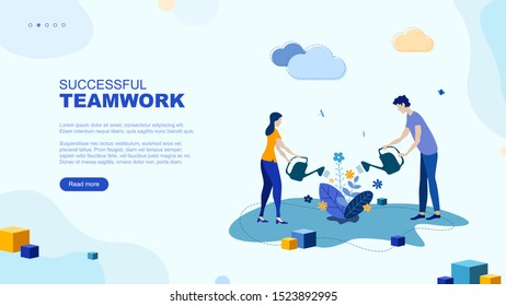 Trendy flat illustration. Successful teamwork page concept. Office workers planing business mechanism, analyze business strategy and exchange ideas.Template for your design works. Vector graphics.