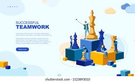 Trendy flat illustration. Successful teamwork page concept. Office workers planing business mechanism, analyze business strategy and exchange ideas.Template for your design works. Vector graphics.