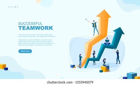 Trendy flat illustration. Successful teamwork page concept. Office workers planing business mechanism, analyze business strategy and exchange ideas.Template for your design works. Vector graphics.