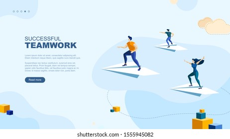Trendy flat illustration. Successful teamwork page concept. Office workers planing business mechanism, analyze business strategy and exchange ideas. Template for your design works. Vector graphics.