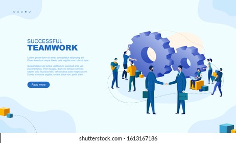 Trendy flat illustration. Successful teamwork page concept. Office workers planing business mechanism, analyze business strategy and exchange ideas.  Template for your design works. Vector graphics.
