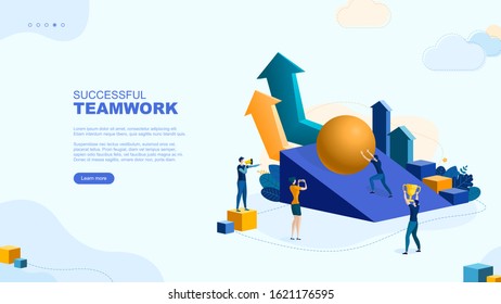 Trendy flat illustration. Successful teamwork page concept. Office workers planing business mechanism, analyze business strategy and exchange ideas. Template for your design works. Vector graphics.