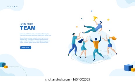 Trendy flat illustration. Successful teamwork page concept. People celebrate the victory of the team. Template for your design works. Vector graphics.