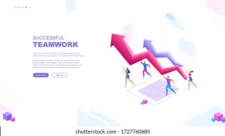 Ilustración plana de moda. Concepto de página de trabajo en equipo correcto. Trabajadores de oficina planificando el mecanismo de negocios, analizando la estrategia de negocios e intercambiando ideas. La plantilla para el diseño funciona. Gráficos vectoriales.