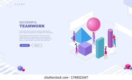 Trendy flat illustration. Successful teamwork page concept. Office workers planing business mechanism, analyze business strategy and exchange ideas. Template for your design works. Vector graphics.