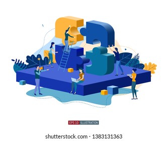 Trendy flat illustration. Teamwork metaphor concept. Cooperation of people who implement the joint idea.  Template for your design works. Vector graphics.
