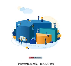 Trendy flat illustration. Teamwork metaphor concept. Office workers planing business mechanism, analyze business strategy and exchange ideas. Template for your design works. Vector graphics.