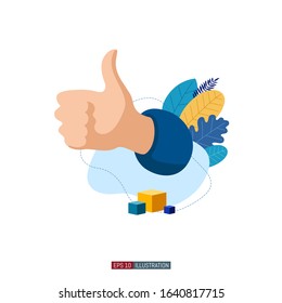 Trendy flat illustration. Thumbs up gesture. Like symbol. Social network. Chatting. Communication. Template for your design works. Vector graphics.