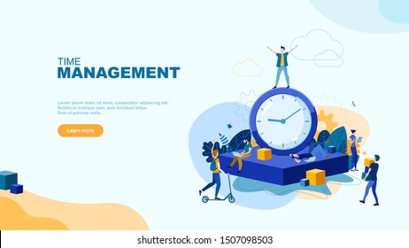 Trendy flat illustration. Time management page concept. Time to work. People use time in different ways. Time is money. Template for your design works. Vector graphics.