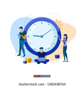 Trendy flat illustration. Time to work. People use time in different ways. Time is money. Time management. Template for your design works. Vector graphics.