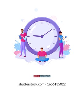 Trendy flat illustration. Time to work. People use time in different ways. Time is money. Time management. Template for your design works. Vector graphics.