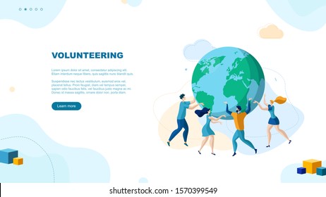 Trendy flat illustration. Volunteering page concept. Save the planet. Teamwork metaphor concept. Globalisation. Template for your design works. Vector graphics.