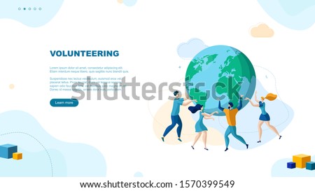 Trendy flat illustration. Volunteering page concept. Save the planet. Teamwork metaphor concept. Globalisation. Template for your design works. Vector graphics.