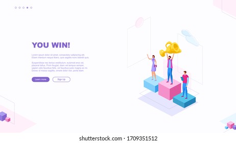 Trendy flat illustration. You win page concept. Victory. Goal achievment. Challenge. Cup reward. Prize. Marathon. Template for your design works. Vector graphics.