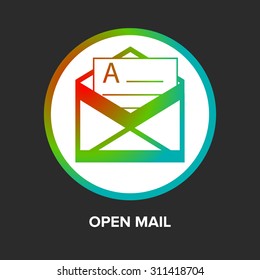Trendy flat image line of icons for web, applications in the phone, colorful flat sign, button, message, e-mail, mail, open letter, reading, envelope sign