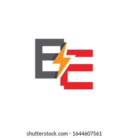 Trendy flat initial BE letter logo template with bolt and lightning design. Can be used for web, mobile graphic, electronic or electricity service business, or any purpose related to thunder concept.